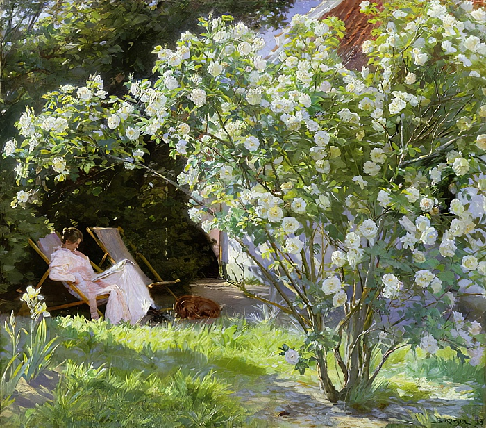 peder severin krøyer, roses or the artists wife in the garden, 1883