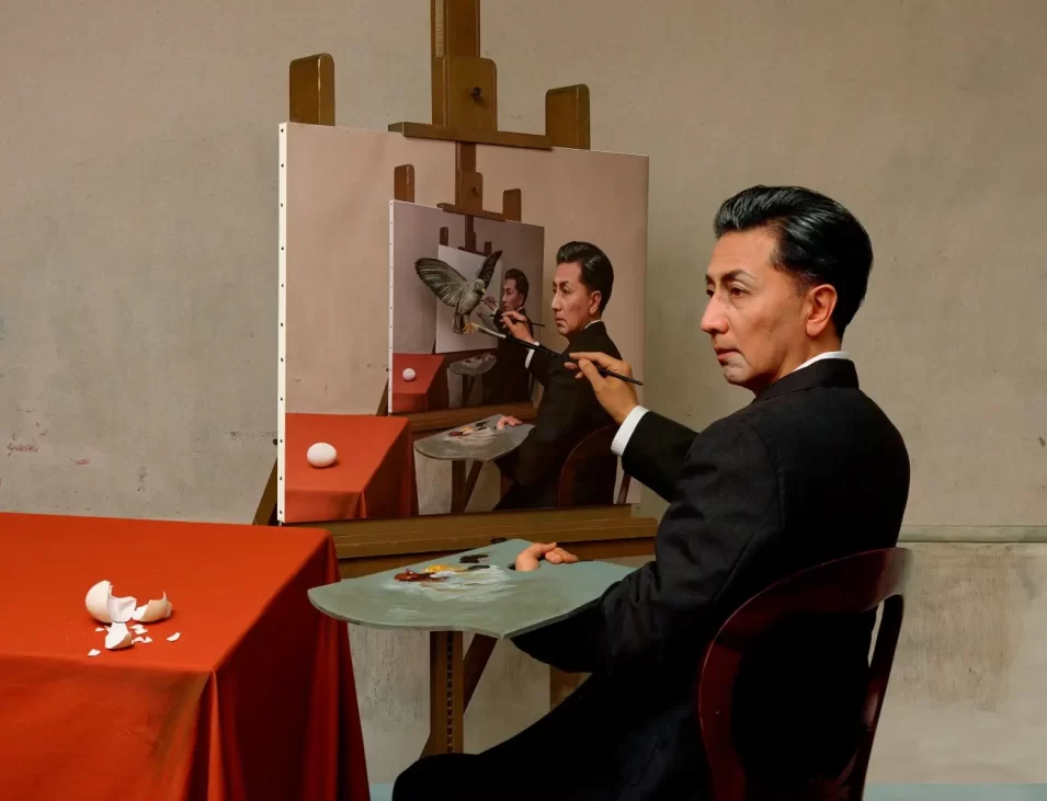 yasumasa morimura, self portraits through art history (magritte, triple personality), 2016