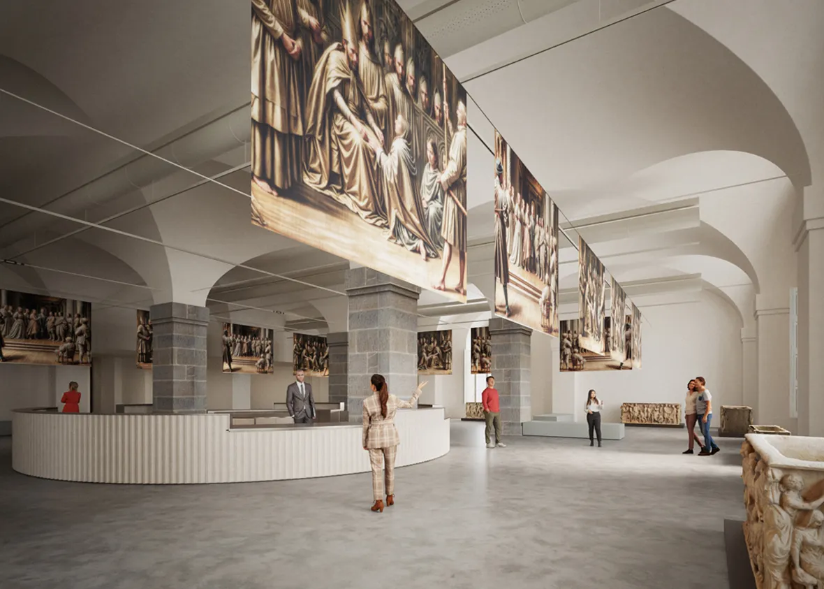 machetă reamenajarea zonei de recepție a galeriilor uffizi, spre sala magliabechiana. galeriile uffizi